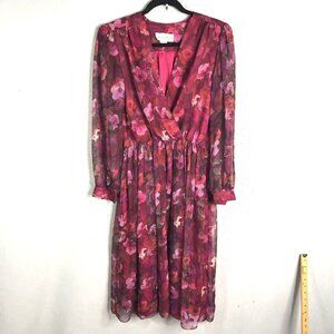 Vintage Floral Dress Womens 10 Watercolor Sheer Sleeves Fairy Flowy 80s Feminine